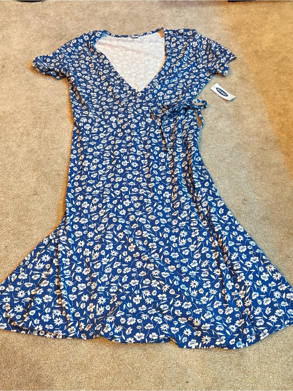 Old Navy Blue Floral Wrap Midi Dress